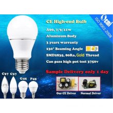 2015 newest bulbs E27 A60 7W CRI>80 Dia-casting aluminum IC driver with CE&ROHS LED light bulbs